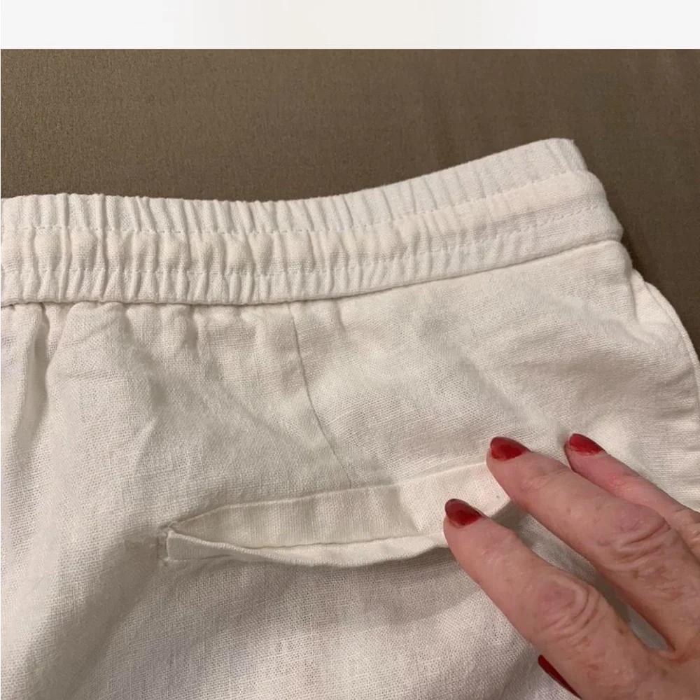 Coastal grandma Zara white Linen Drawstring Relaxed Trousers size L